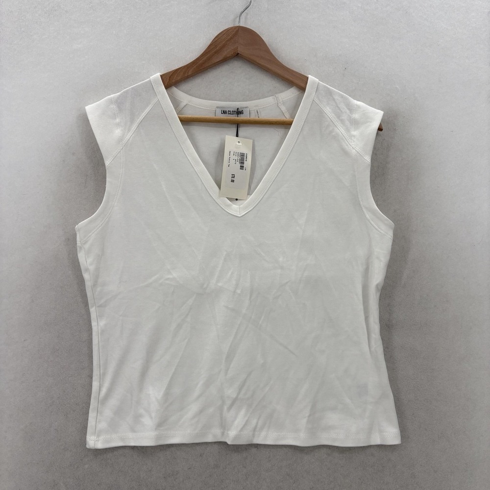 LNA Clothing Dessa Muscle Tank Top Womens S White V Neck Jersey Cotton Evereve